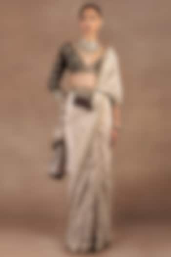 Ivory Silk Printed & Sequins Embroidered Bridal Saree Set by JJ Valaya at Pernia's Pop Up Shop