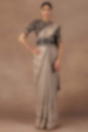 Taupe Silk Georgette Zari Embroidered Bridal Saree Set by JJ Valaya at Pernia's Pop Up Shop