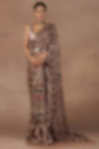 Taupe Silk Sequins Work Reception Saree Set by Jj Valaya at Pernia's Pop Up Shop