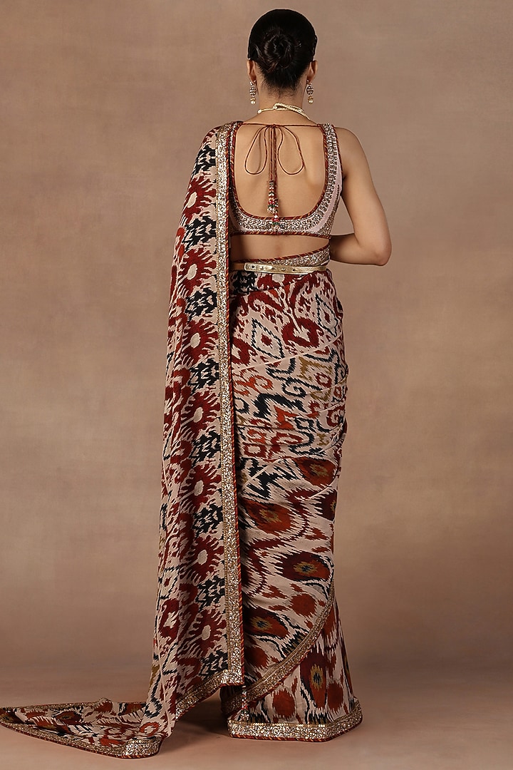 Taupe Silk Sequins Work Reception Saree Set by Jj Valaya at Pernia's Pop Up Shop