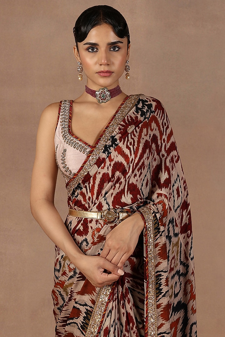 Taupe Silk Sequins Work Reception Saree Set by Jj Valaya at Pernia's Pop Up Shop