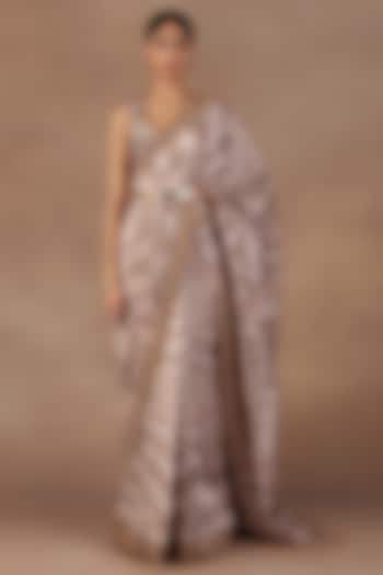 Soft Pink Silk Printed & Gota Work Reception Saree Set by Jj Valaya at Pernia's Pop Up Shop