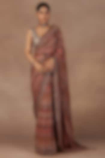 Pink Crepe Georgette Stripe Printed & Sequins Work Bridal Saree Set by Jj Valaya at Pernia's Pop Up Shop