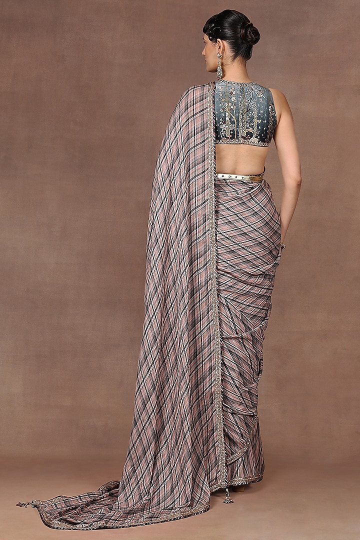 Multi-Colored Georgette Printed & Embroidered Reception Saree Set by Jj Valaya at Pernia's Pop Up Shop