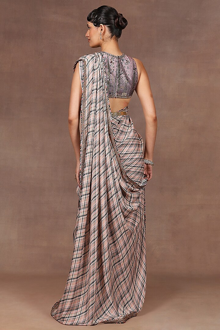 Multi-Colored Georgette Printed & Embroidered Reception Saree Set by Jj Valaya at Pernia's Pop Up Shop