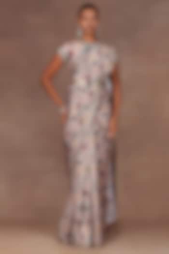 Blush Pink & Taupe Silk Ikat Printed Reception Saree Set by Jj Valaya at Pernia's Pop Up Shop