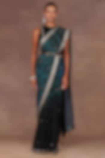 Pine Green Silk Sequins Embroidered Bridal Saree Set by Jj Valaya at Pernia's Pop Up Shop