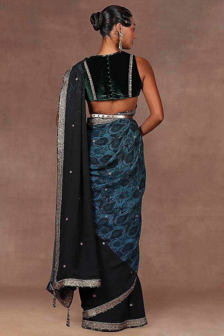 Pine Green Silk Sequins Embroidered Bridal Saree Set by Jj Valaya at Pernia's Pop Up Shop