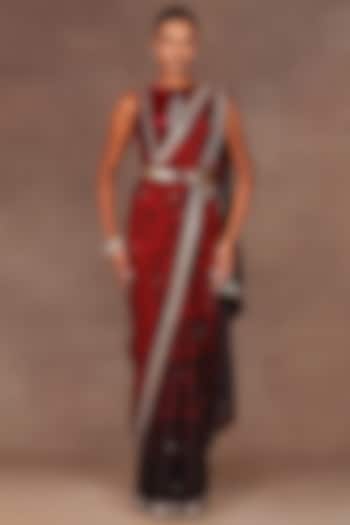 Ruby Red Silk Sequins Embroidered Bridal Saree Set by Jj Valaya at Pernia's Pop Up Shop