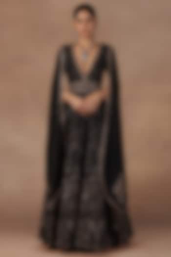 Black Silk Sequins Embroidered Jacket Set by Jj Valaya at Pernia's Pop Up Shop