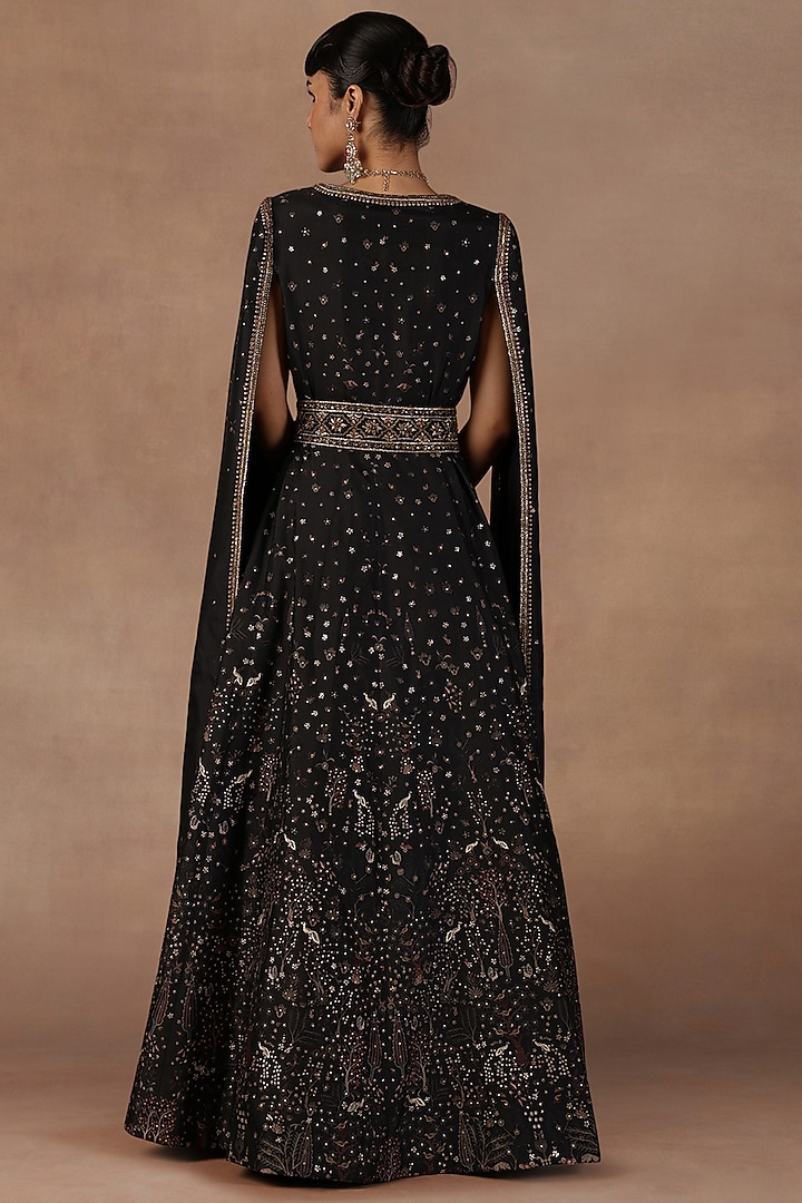 Black Silk Sequins Embroidered Jacket Set by Jj Valaya at Pernia's Pop Up Shop