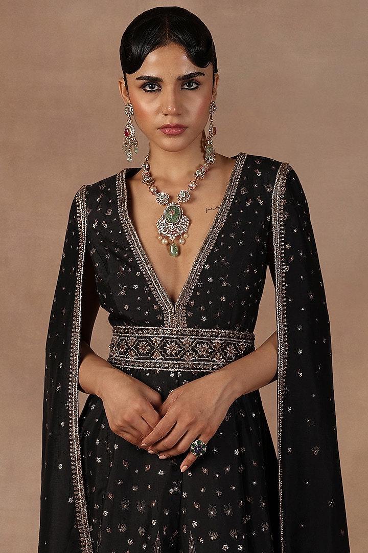 Black Silk Sequins Embroidered Jacket Set by Jj Valaya at Pernia's Pop Up Shop