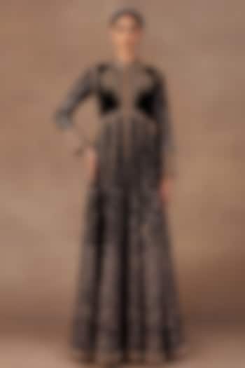 Midnight Blue Silk Zardosi Embroidered Bridal Anarkali Set by Jj Valaya at Pernia's Pop Up Shop