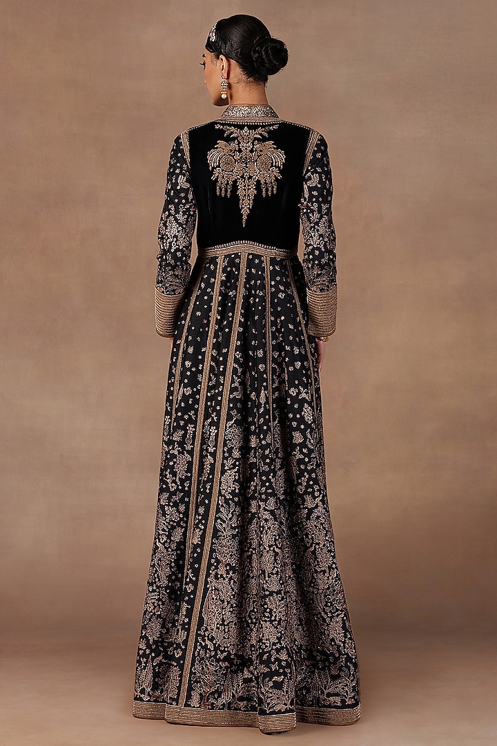 Midnight Blue Silk Zardosi Embroidered Bridal Anarkali Set by Jj Valaya at Pernia's Pop Up Shop