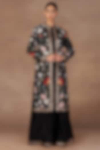 Deep Black Silk Sequins Embroidered Jacket Set by Jj Valaya at Pernia's Pop Up Shop