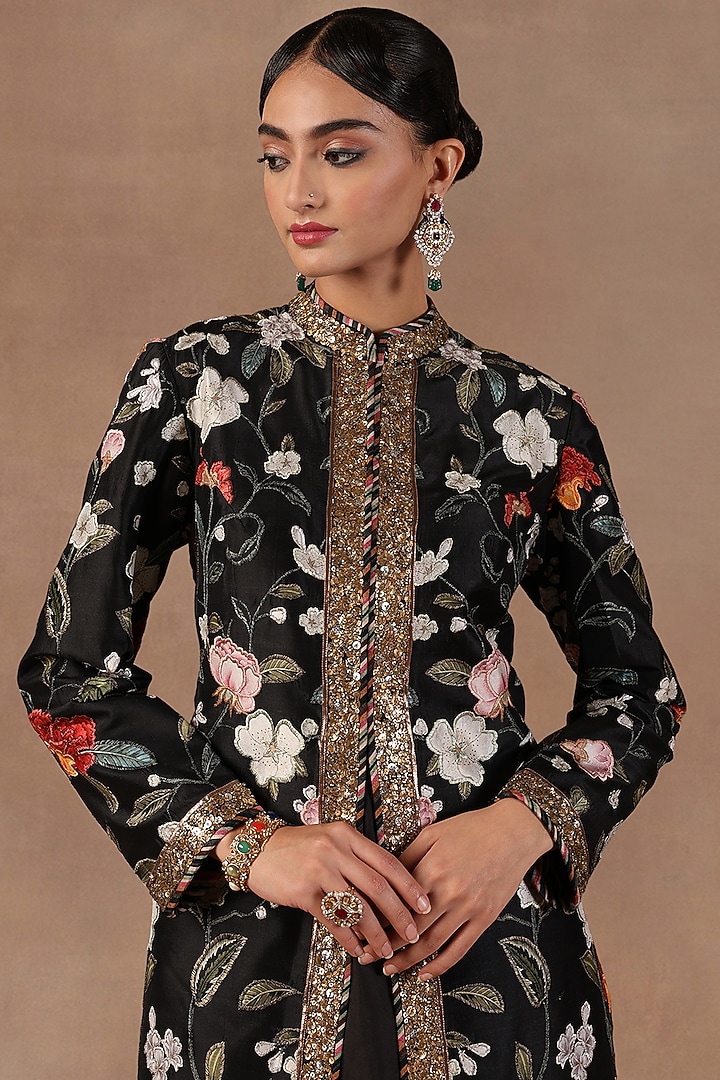Deep Black Silk Sequins Embroidered Jacket Set by Jj Valaya at Pernia's Pop Up Shop