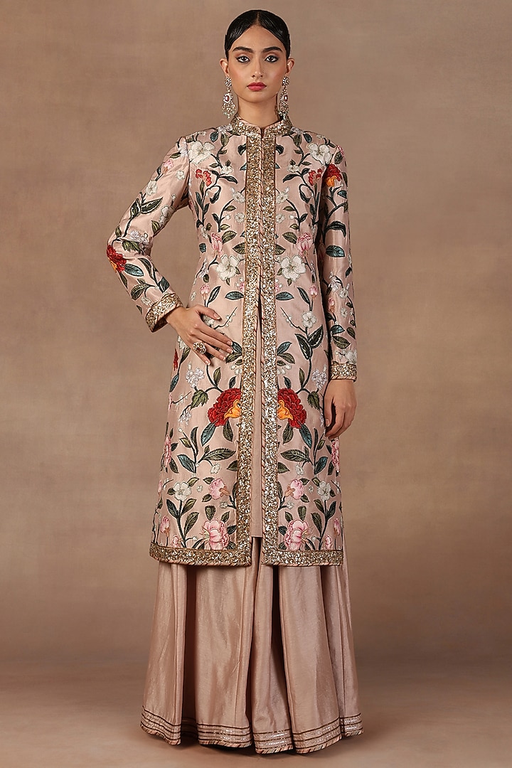 Soft Pink Silk Sequins Embroidered Jacket Set by Jj Valaya at Pernia's Pop Up Shop