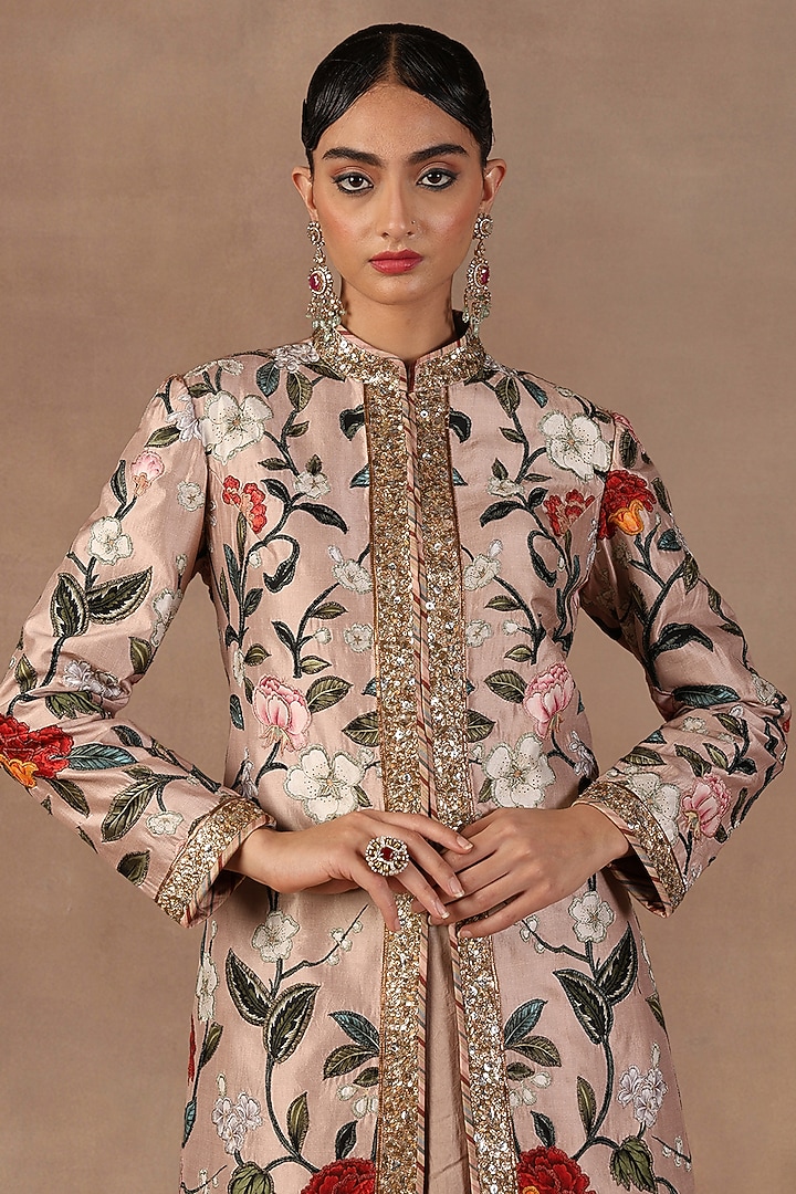 Soft Pink Silk Sequins Embroidered Jacket Set by Jj Valaya at Pernia's Pop Up Shop