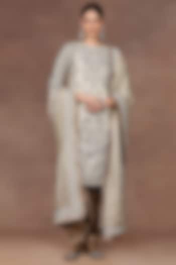 Soft Green Silk Sequins Embroidered Tunic Set by Jj Valaya at Pernia's Pop Up Shop