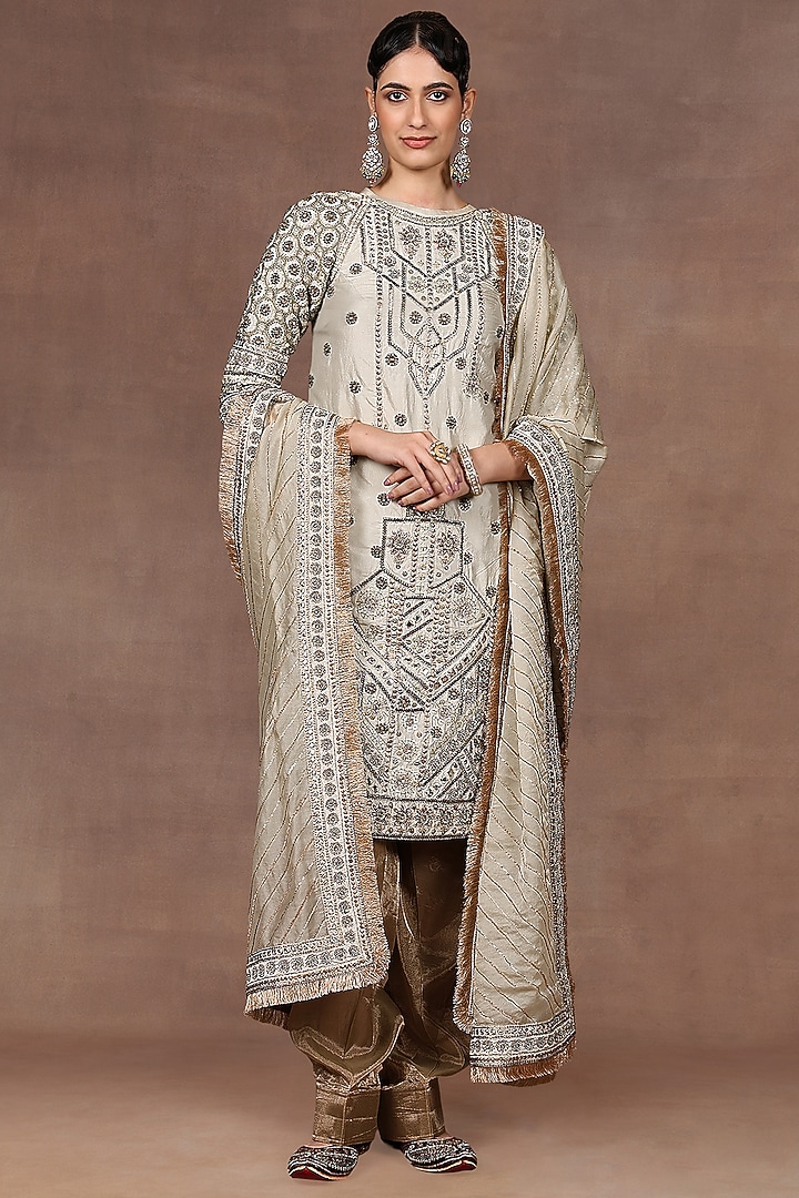 Soft Green Silk Sequins Embroidered Tunic Set by Jj Valaya at Pernia's Pop Up Shop