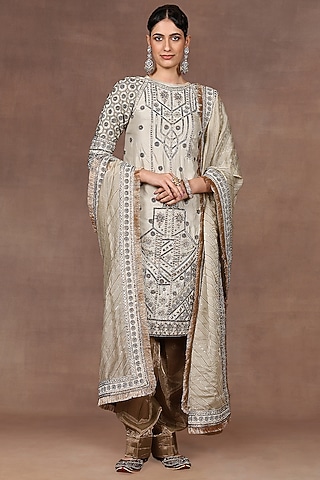 Soft Green Silk Sequins Embroidered Tunic Set by Jj Valaya