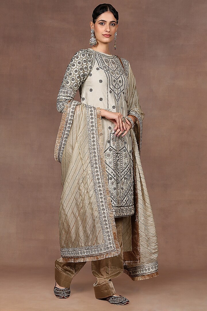 Soft Green Silk Sequins Embroidered Tunic Set by Jj Valaya at Pernia's Pop Up Shop