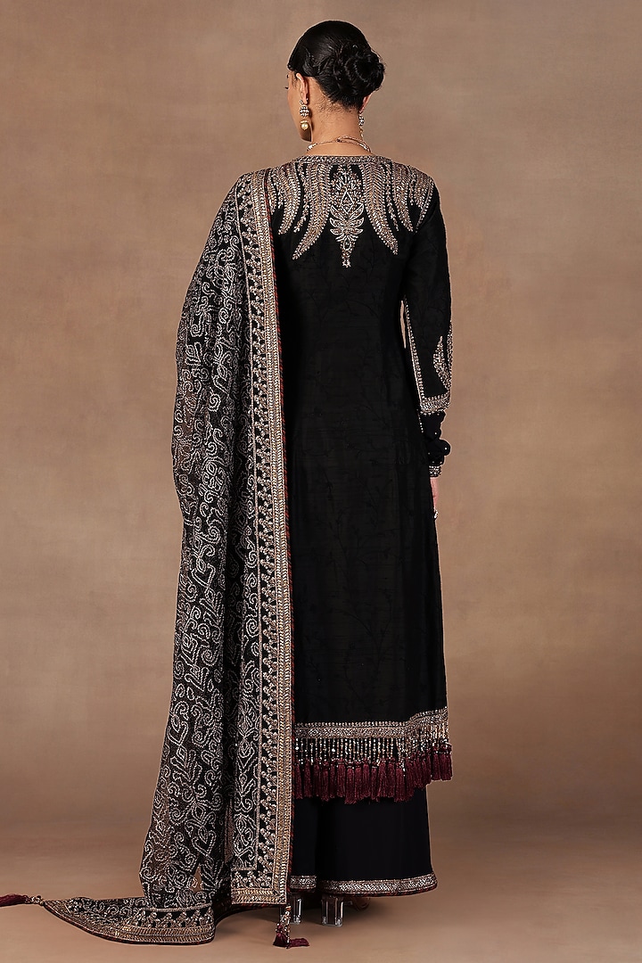 Black Silk Applique Embroidered Tunic Set by JJ Valaya at Pernia's Pop Up Shop