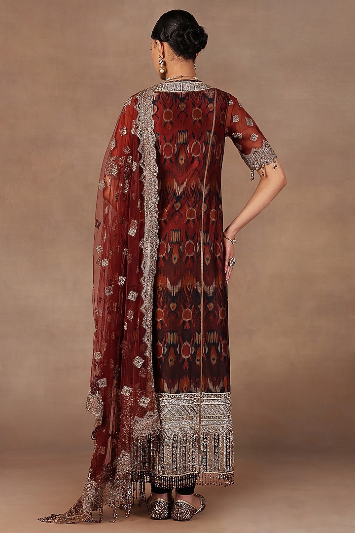 Red & Burgundy Ombre Silk Sequins Embroidered Tunic Set by JJ Valaya at Pernia's Pop Up Shop