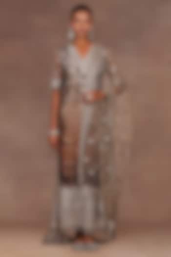 Chocolate Brown Ombre Silk Sequins Embroidered Tunic Set by JJ Valaya at Pernia's Pop Up Shop