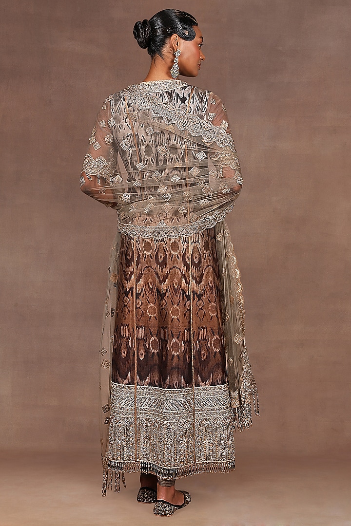 Chocolate Brown Ombre Silk Sequins Embroidered Tunic Set by JJ Valaya at Pernia's Pop Up Shop