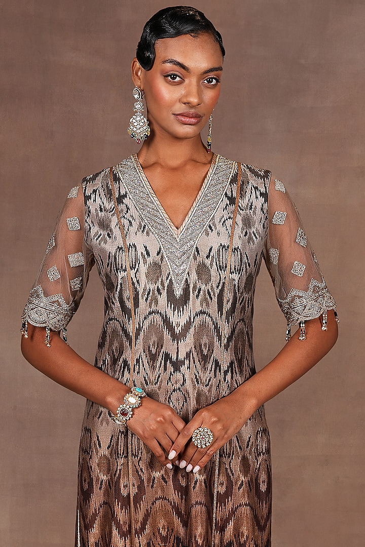 Chocolate Brown Ombre Silk Sequins Embroidered Tunic Set by JJ Valaya at Pernia's Pop Up Shop