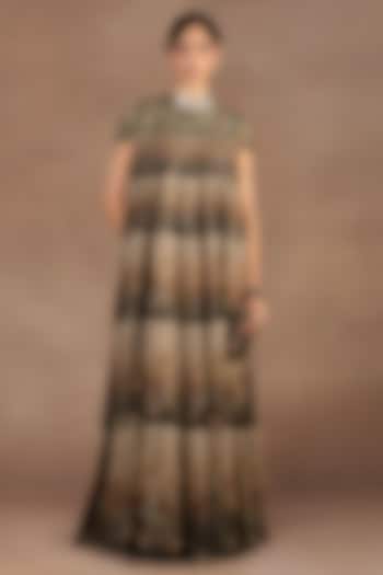 Chocolate Brown Ombre Georgette Crystal Embroidered Party Wear Dress by JJ Valaya at Pernia's Pop Up Shop