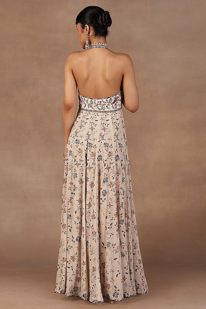 Pearl Ivory Silk Georgette Sequins Embroidered Maxi Party Wear Dress by JJ Valaya at Pernia's Pop Up Shop