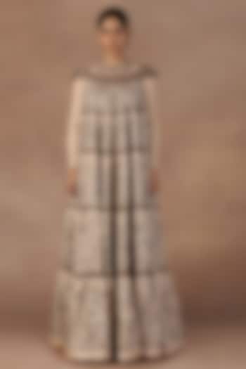 Ivory Silk Crystal Embroidered Maxi Party Wear Dress by JJ Valaya at Pernia's Pop Up Shop