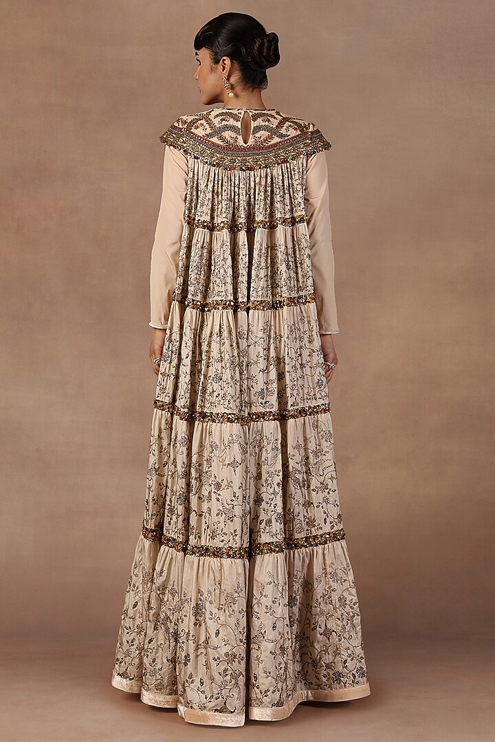 Ivory Silk Crystal Embroidered Maxi Party Wear Dress by JJ Valaya at Pernia's Pop Up Shop