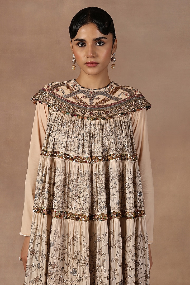 Ivory Silk Crystal Embroidered Maxi Party Wear Dress by JJ Valaya at Pernia's Pop Up Shop