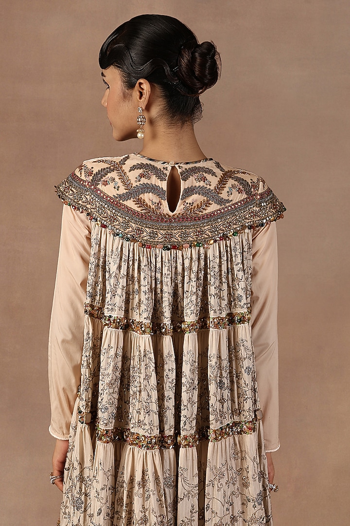 Ivory Silk Crystal Embroidered Maxi Party Wear Dress by JJ Valaya at Pernia's Pop Up Shop