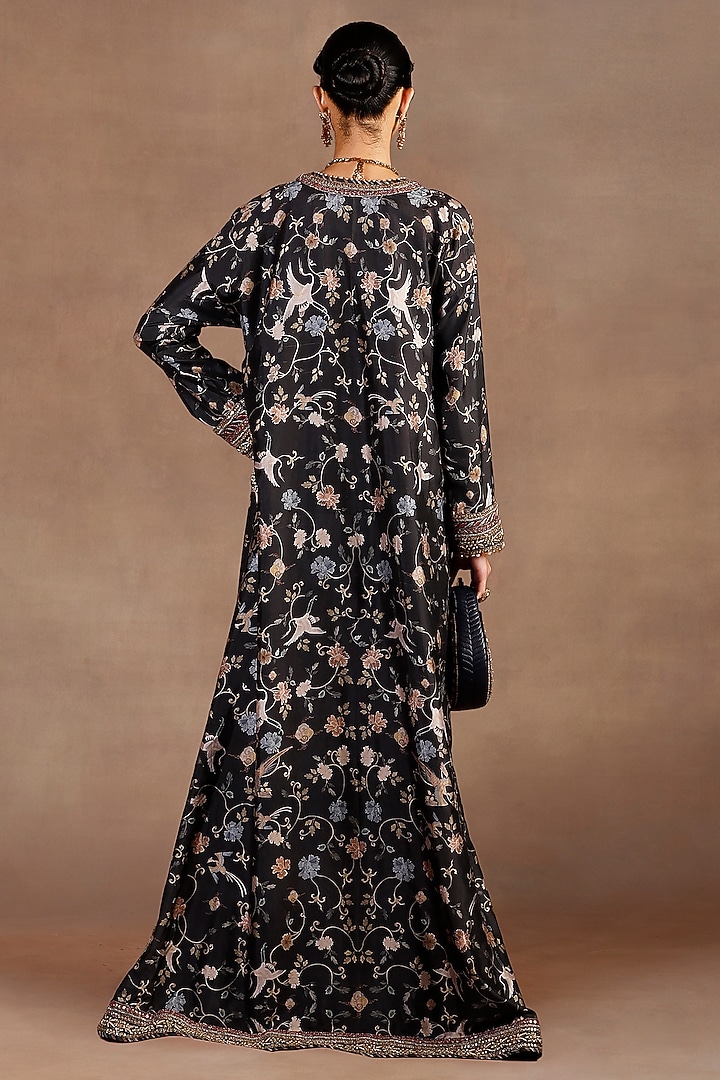Black Silk Printed & Sequins Embroidered Kaftan by JJ Valaya at Pernia's Pop Up Shop