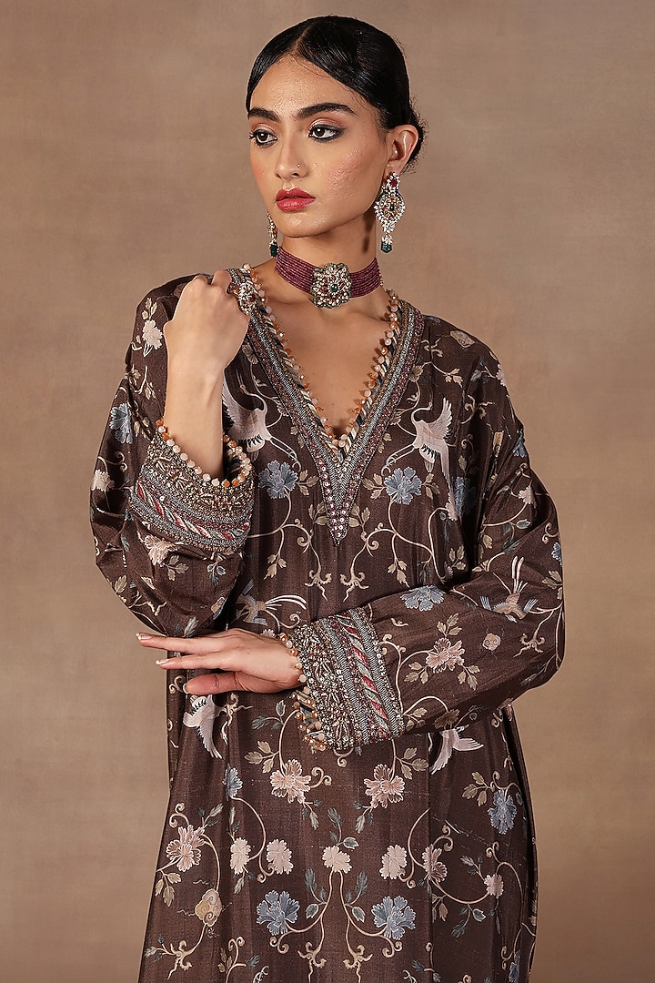 Mocha Brown Silk Sequins Embroidered Kaftan by JJ Valaya at Pernia's Pop Up Shop