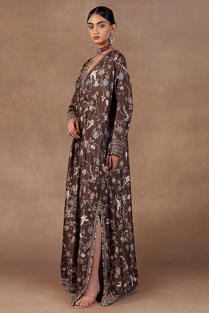 Mocha Brown Silk Sequins Embroidered Kaftan by JJ Valaya at Pernia's Pop Up Shop