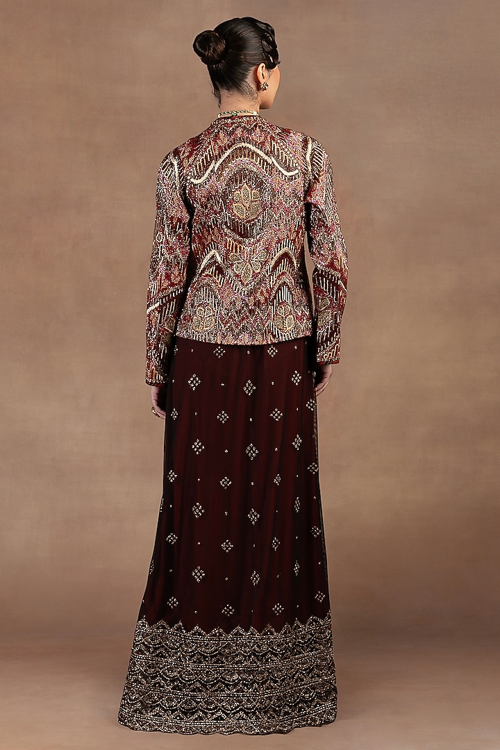 Red Silk Zari Embroidered Ikat Jacket by JJ Valaya at Pernia's Pop Up Shop