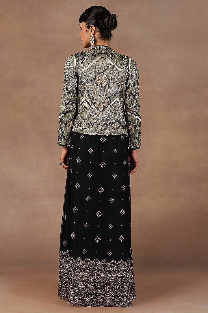 Emerald Green Silk Resham Embroidered Ikat Jacket by JJ Valaya at Pernia's Pop Up Shop