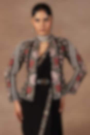 Black Silk Resham Embroidered Jacket by JJ Valaya at Pernia's Pop Up Shop