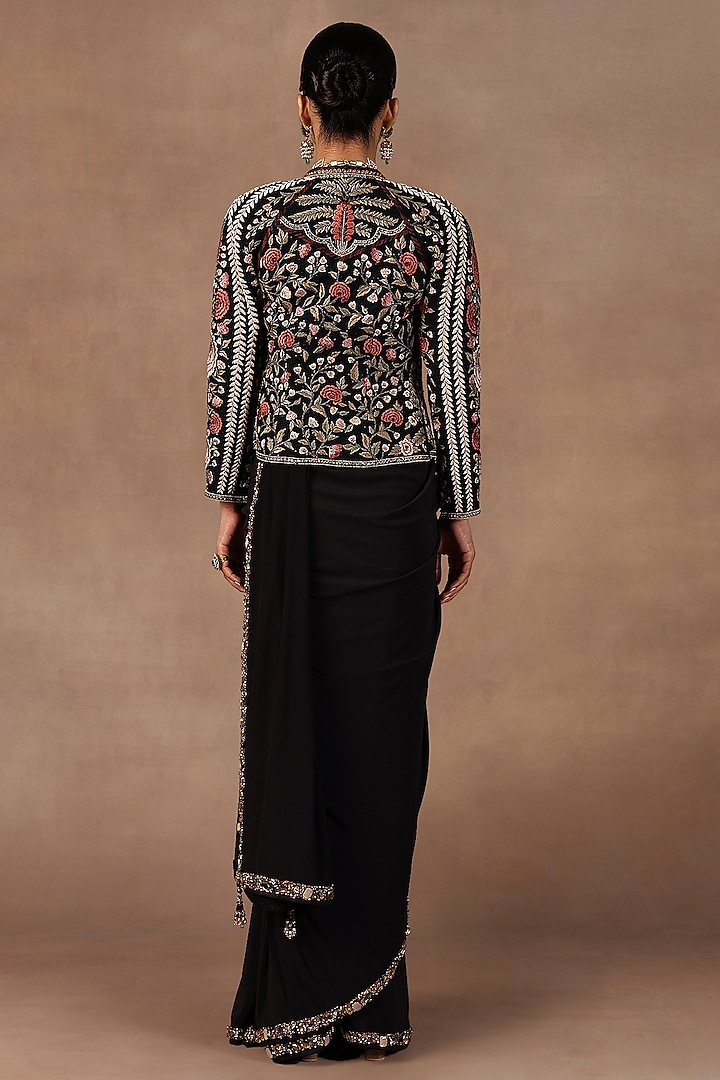 Black Silk Resham Embroidered Jacket by JJ Valaya at Pernia's Pop Up Shop