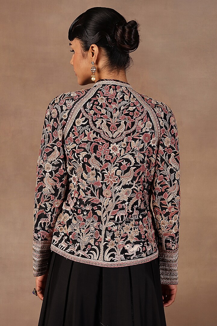 Black Silk Resham Embroidered Jacket by JJ Valaya at Pernia's Pop Up Shop
