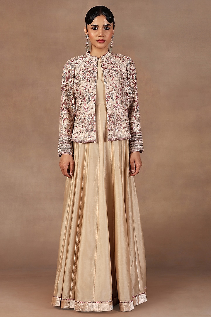 Ivory Silk Resham Embroidered Jacket by JJ Valaya at Pernia's Pop Up Shop