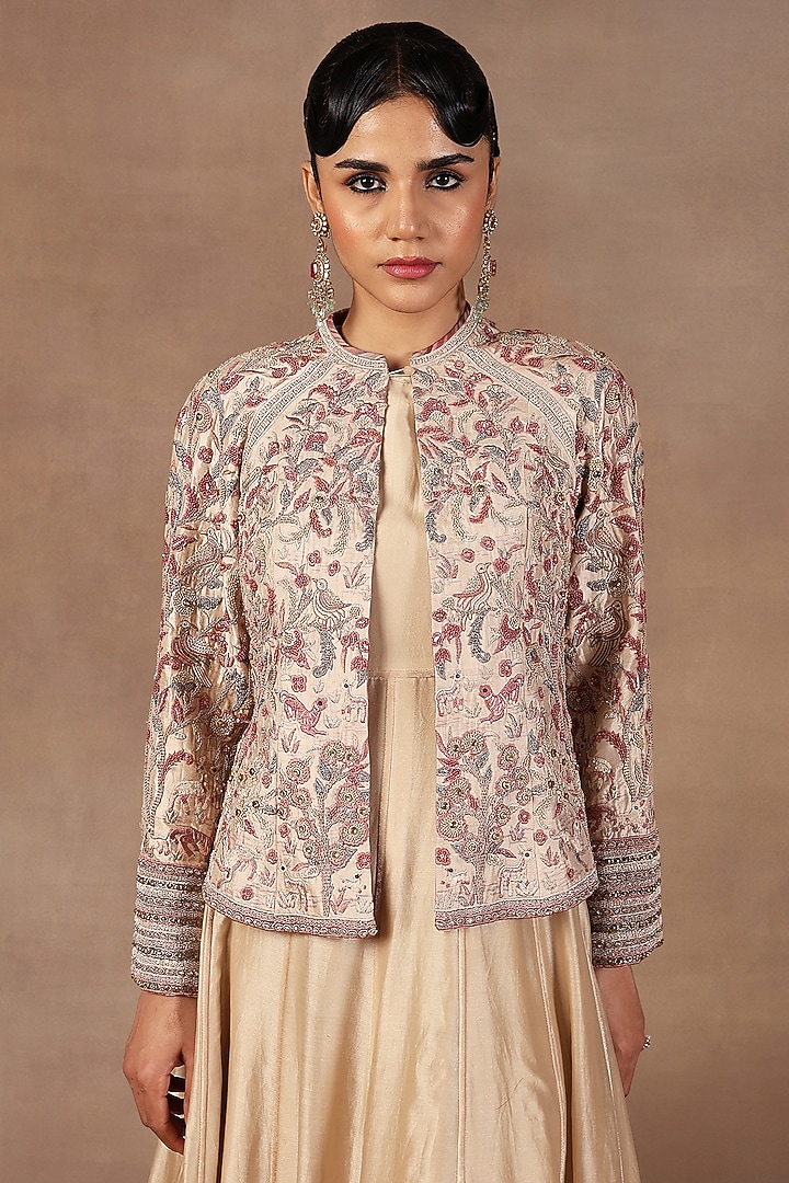 Ivory Silk Resham Embroidered Jacket by JJ Valaya at Pernia's Pop Up Shop