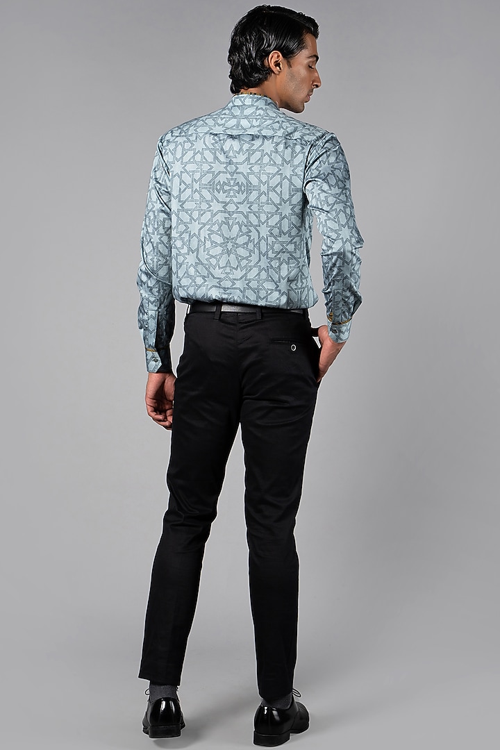 Light Blue Giza Cotton Printed Party Wear Shirt by JJV.Kapurthala By JJ Valaya Men at Pernia's Pop Up Shop