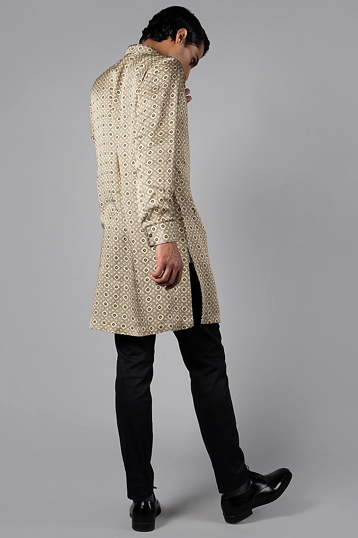 Beige Linen Satin Printed Kurta by JJV.Kapurthala By JJ Valaya Men at Pernia's Pop Up Shop