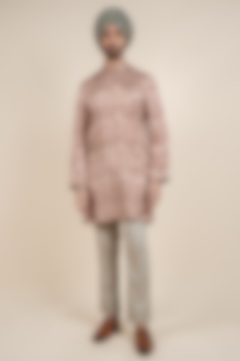 Light Beige Linen Satin Printed Kurta by JJV.Kapurthala By JJ Valaya Men at Pernia's Pop Up Shop